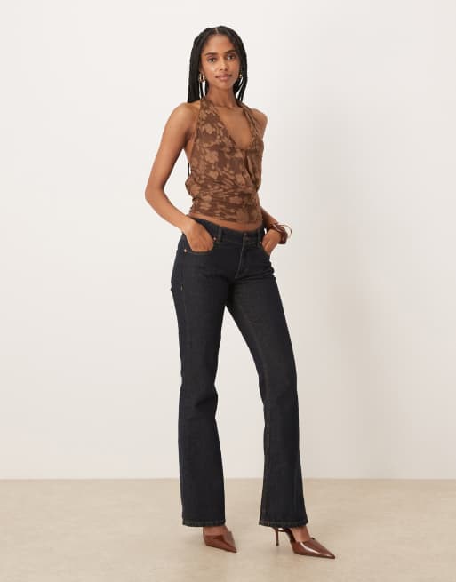 Motel Yukari burnout mesh floral plunge halter top in brown, 2 of 4
