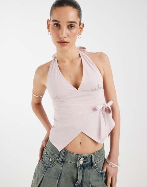 Motel Yung halter wrap twill top in sakura pink - view 1