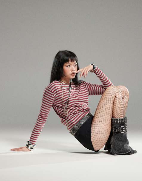 Motel Zahir long sleeve stripe top in burgundy gray - view 1