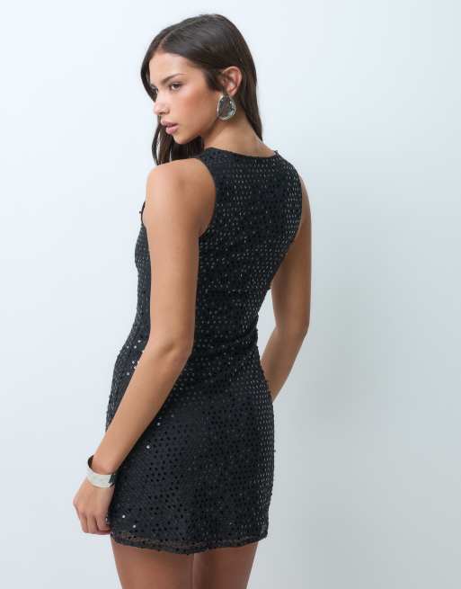 Motel Zahira vestito corto con paillettes nere, 5 di 5