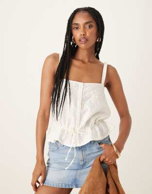 Motel - Zaraku - Camisole-Top in Elfenbeinweiß mit beflocktem Blumenmuster