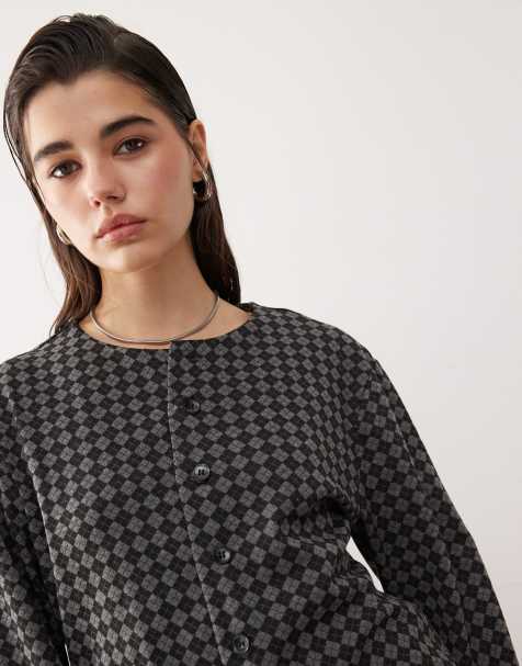 Motel zarela knitted argyle cardigan in grey - view 1