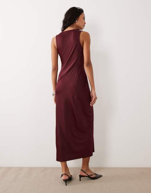 Motel - Zarita - Midaxi jurk van satijn in bordeauxrood, 4 van 4