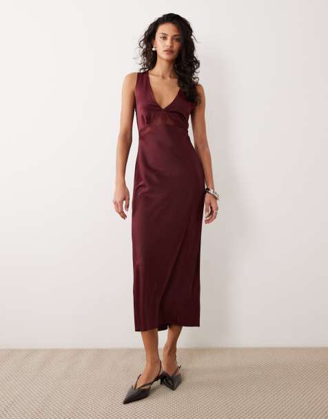 Motel Zarita Midaxi satin dress in Zinfandel