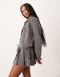 [Motel] Motel Zedari floral embroidered cropped jacket in grey (part of a set) 2XS GREY