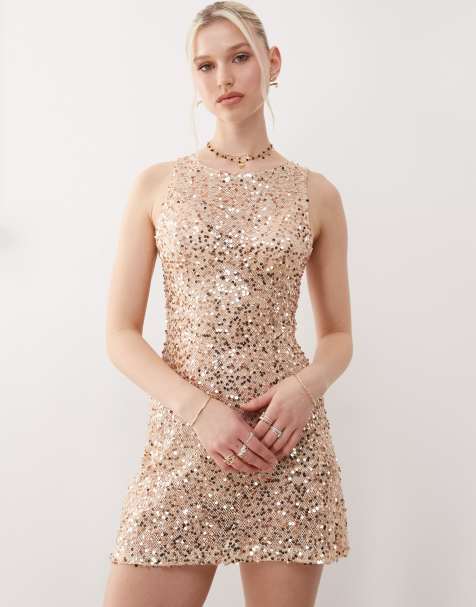 Motel zeyana sequin mini tank dress in gold