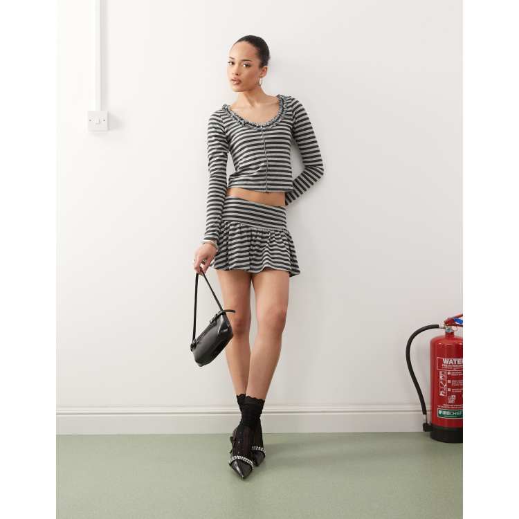 Motel Zibah mini stripe skirt in gray black | ASOS