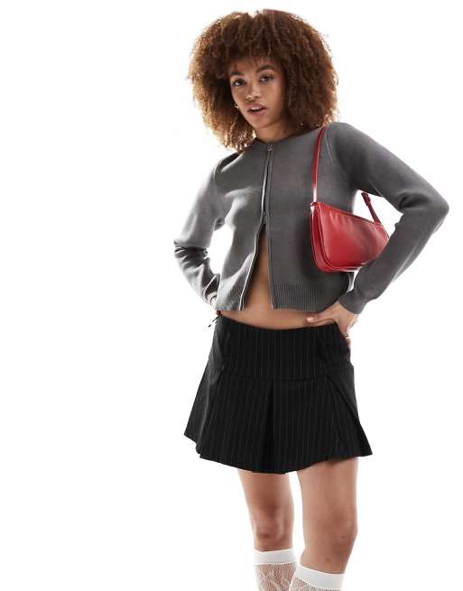 Motel zip through cardigan in charcoal gray