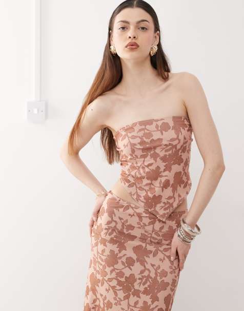 Motel zirika printed bandeau top in dusty pink - view 1