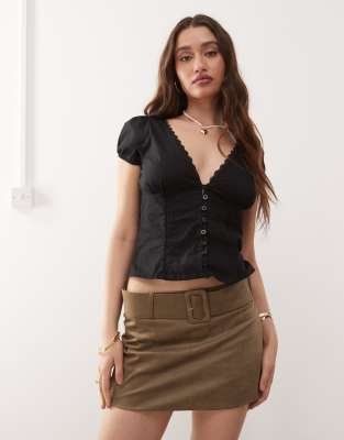MOTEL ZITA FAUX SUEDE BUCKLE DETAIL MINI SKIRT 