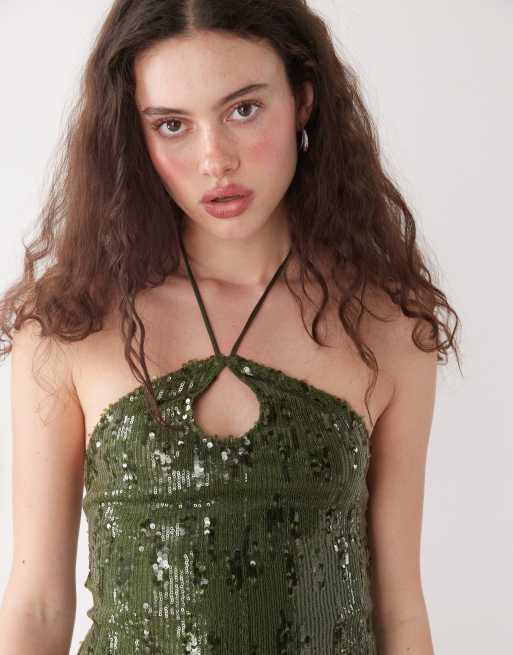 slim fit dress slacks Green Halter Mini Dress main image 0