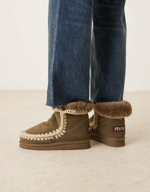 Mou - 18 - Bottines en daim et imitation peau de mouton - Vert olive, 3 de 4