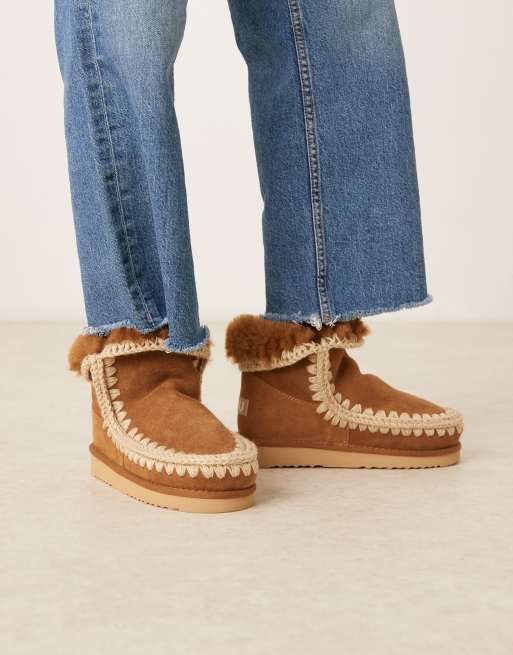 Mou 18 faux shearling lined suede boots in cognac