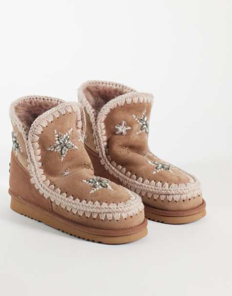Mou 18 shearling lined embelished star faux suede boots in brown - view 1