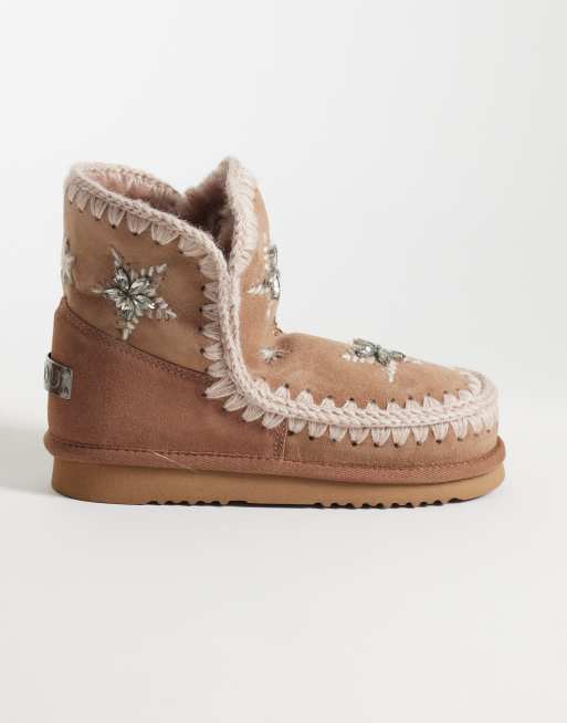 Mou 18 shearling lined embelished star suede boots in brown, 2 of 4