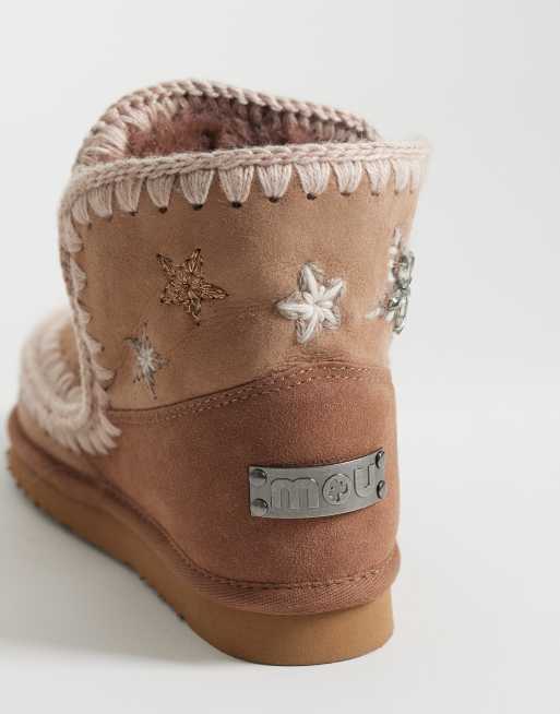 Mou 18 shearling lined embelished star suede boots in brown, 4 of 4