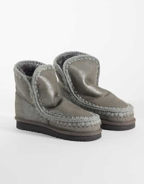 Mou 18 shearling lined faux suede boots in silver metallic - view 1