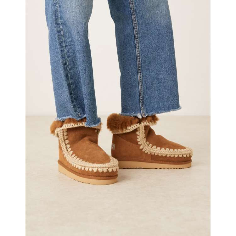 Mou 18 shearling lined suede boots in cognac brown | ASOS