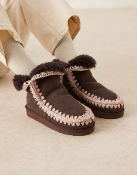 Mou 18 shearling-lined suede boots in mocha brown - view 1