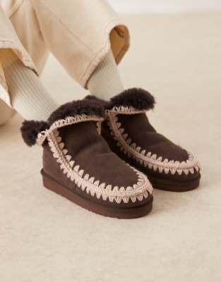MOU Mou 18 shearling lined suede boots in mocha-Brown