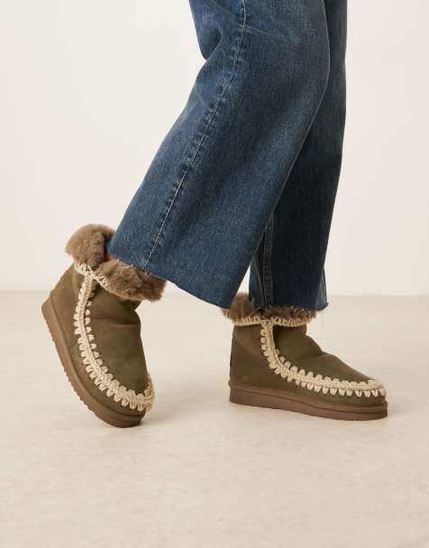 Mou 18 shearling suede boots in olive green - view 1