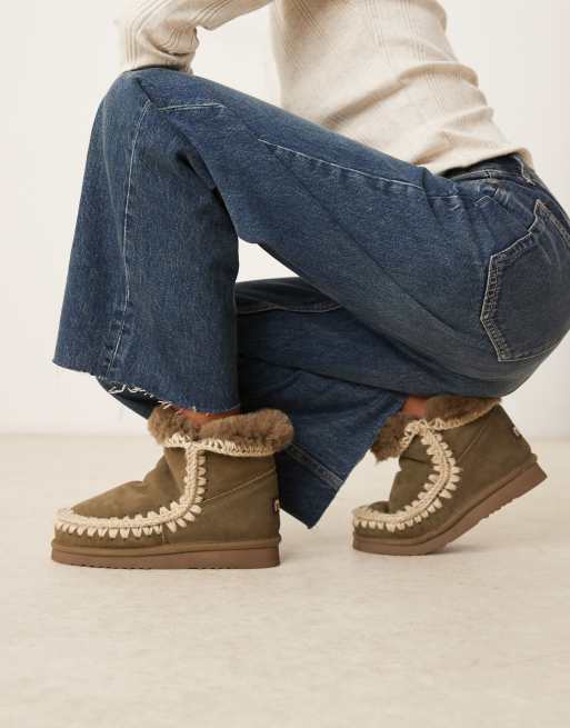 Mou 18 shearling suede boots in olive green, 4 of 4