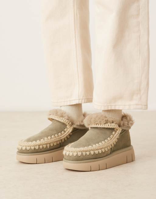 Mou – Bounce 14 – Ljusgröna, fodrade boots i mocka med låga skaft, 3 av 4