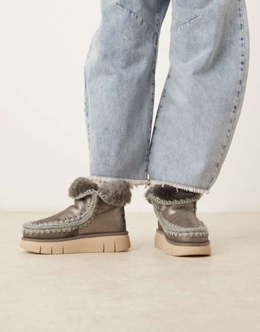 Mou – Bounce 18 – Metalliskt silverfärgade, boots i mocka, 4 av 4