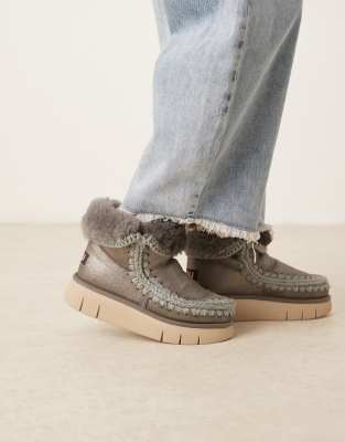 MOU Mou bounce 18 suede boots in metallic silver