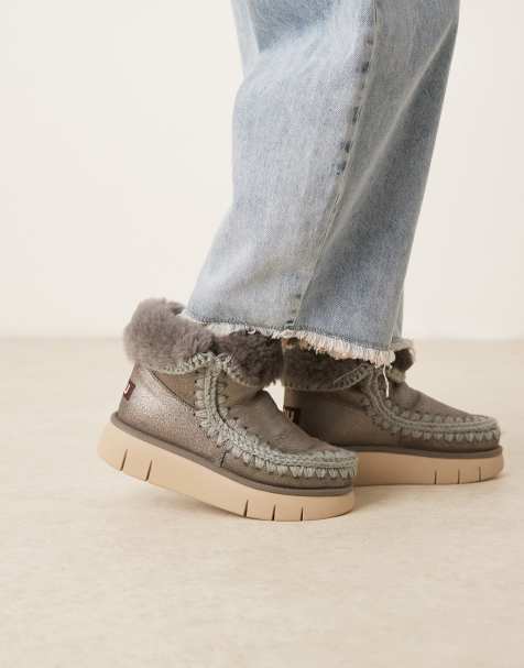 Mou bounce 18 suede boots in metallic silver - view 1
