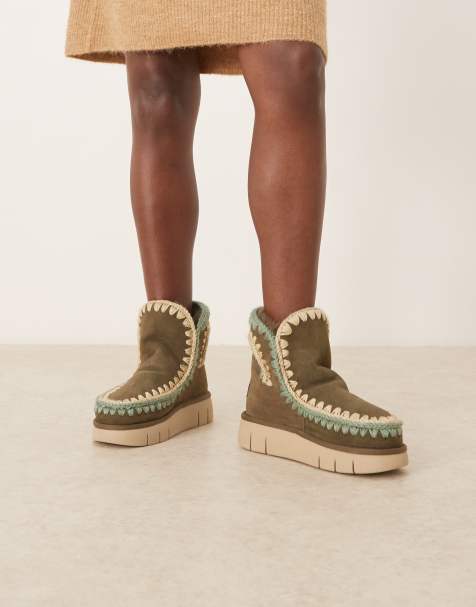 Mou bounce 18 suede boots in overstitched green - view 1