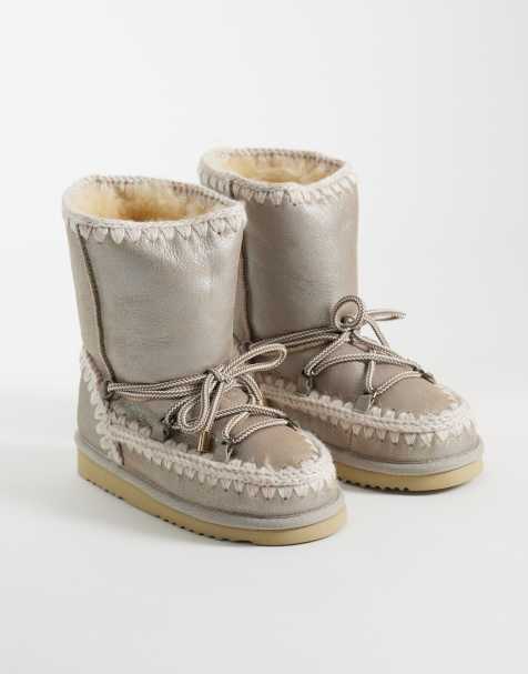 Mou fur cuff shearling lined boots in stone metallic - view 1