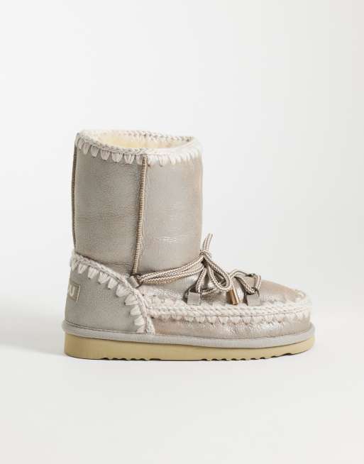 Mou fur cuff shearling lined boots in stone metallic, 2 of 4