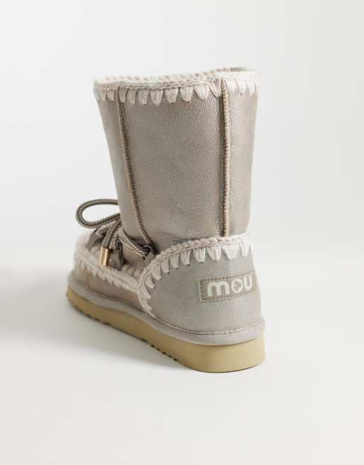 Mou fur cuff shearling lined boots in stone metallic, 4 of 4