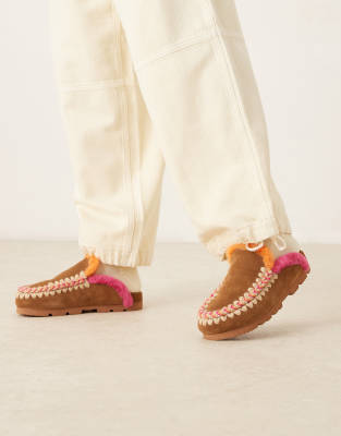 Mou - Mules in Cognacbraun aus Wildleder mit Ziernaht-Brown