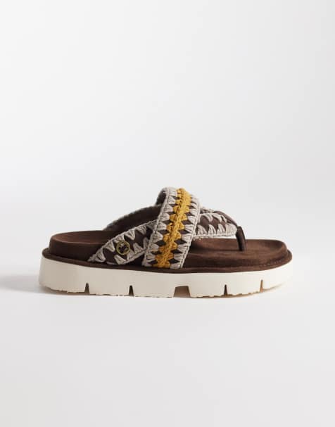 Mou overstitch Sandals in brown - view 1