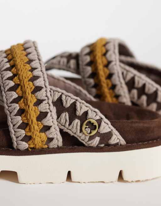 Mou overstitch sandals in brown, 2 of 4