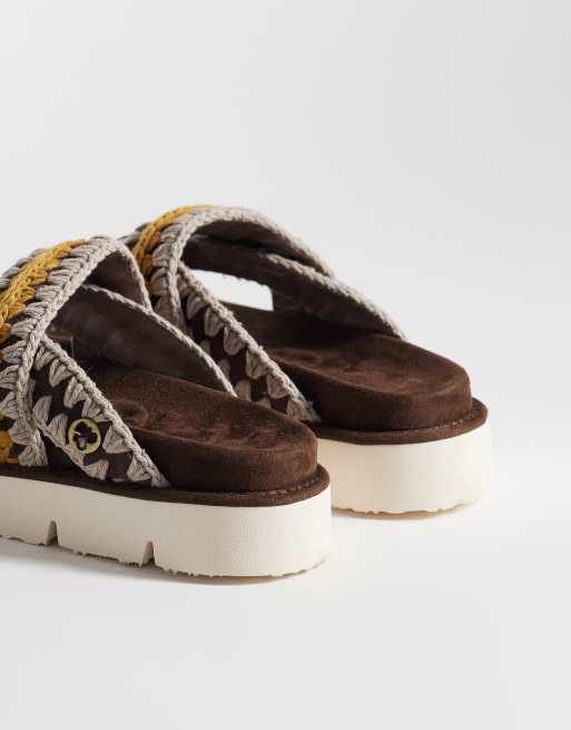 Mou overstitch sandals in brown, 4 of 4