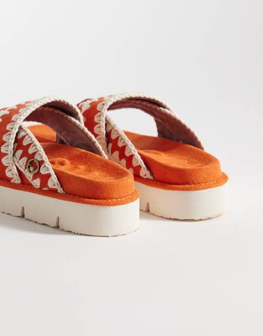 Mou overstitch sandals in orange, 4 of 4