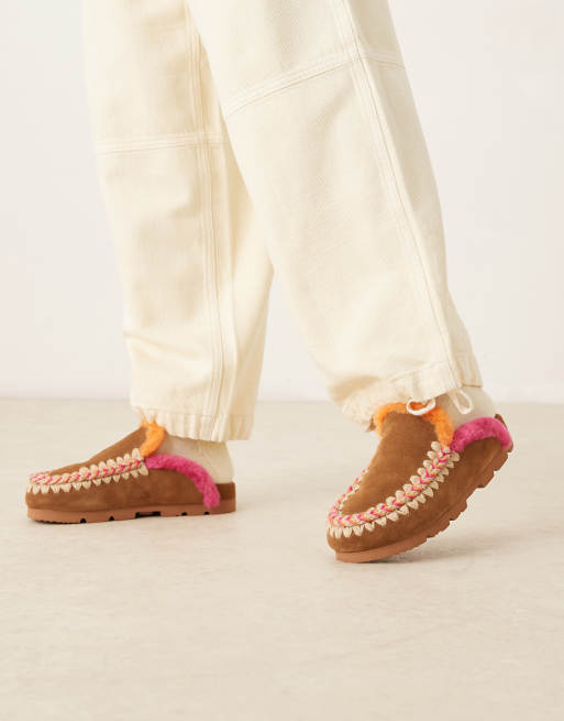 Mou overstitched suede mule in cognac