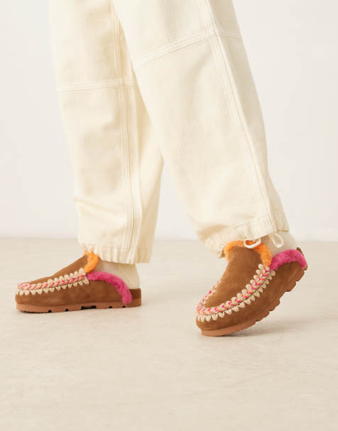 Mou overstitched suede mules in cognac brown - view 1