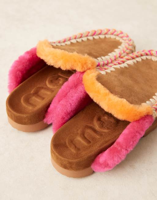 Mou overstitched suede mules in cognac brown, 2 of 4