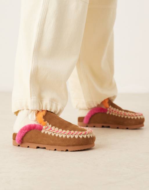 Mou overstitched suede mules in cognac brown, 3 of 4