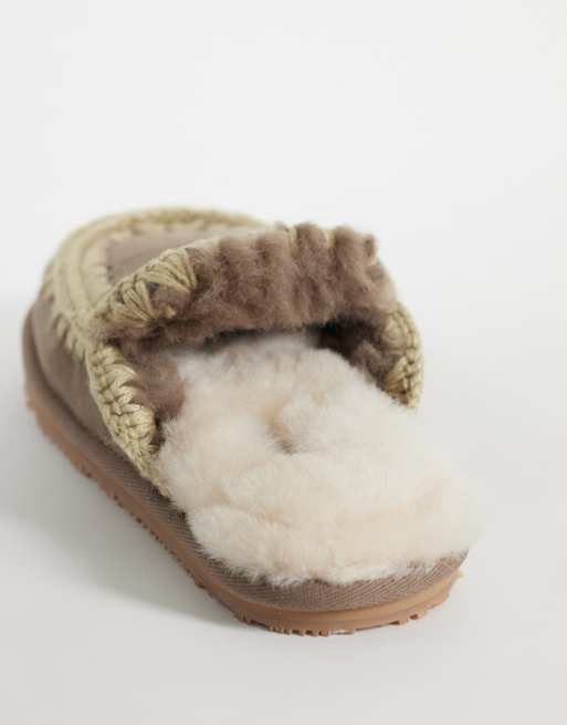 Mou shearling lined overstitch suede slippers in elephant gray, 4 of 4