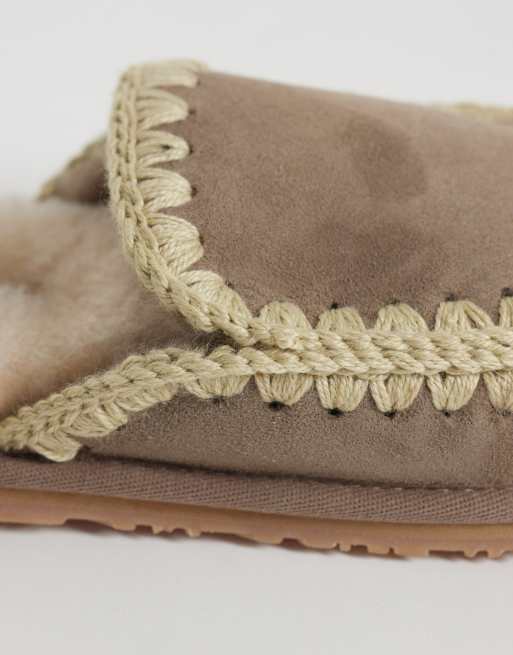 Mou shearling lined overstitch suede slippers in elephant grey, 3 of 4