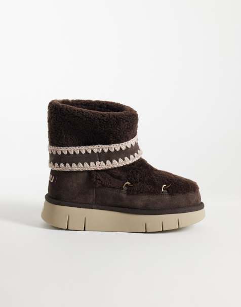 Mou shearling lined platform bounce boots in mocha - view 1