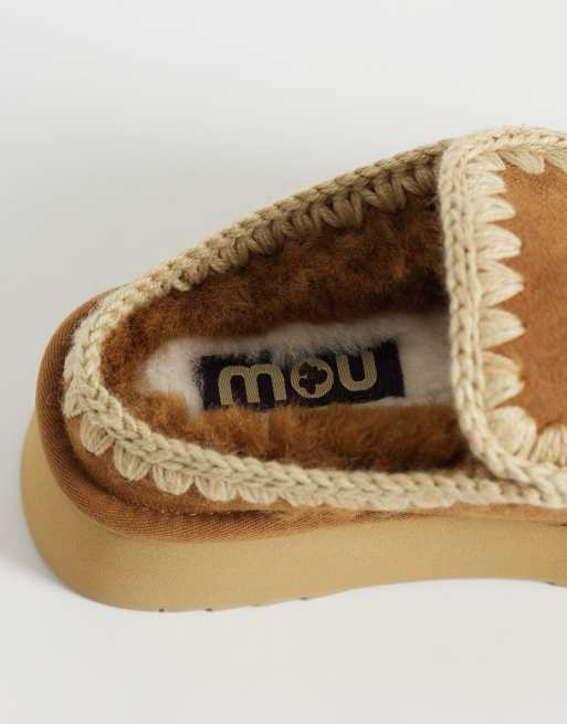 Mou sheerling lined platform suede clogs in cognac, 4 of 4