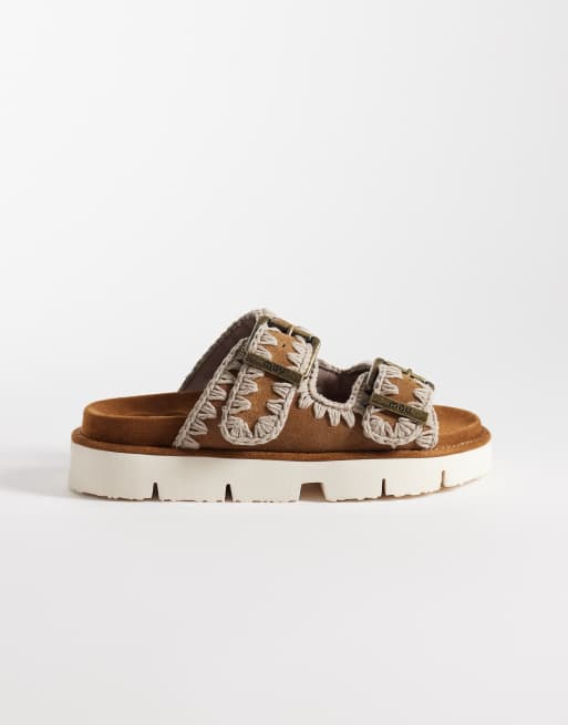 Mou two buckle sandals in tan, 3 of 4