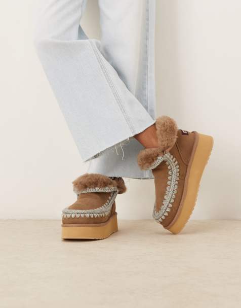 Mou – Wildleder-Stiefel in Braun und Blau mit flacher Plateausohle - view 1