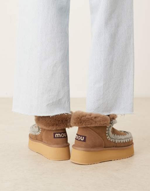 Mou – Wildleder-Stiefel in Braun und Blau mit flacher Plateausohle, 2 von 4